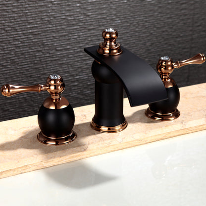 3 Hole Widespread Bathroom Faucet in Dark Bronze/Rose Gold-M113