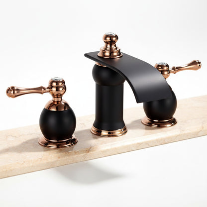 Dark Bronze & Rose Gold 3-Hole Widespread Bathroom Faucet – Luxury Modern Transitional Vanity Faucet