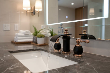 Dark Bronze & Rose Gold 3-Hole Widespread Bathroom Faucet – Luxury Modern Transitional Vanity Faucet