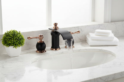 Dark Bronze & Rose Gold 3-Hole Widespread Bathroom Faucet – Luxury Modern Transitional Vanity Faucet