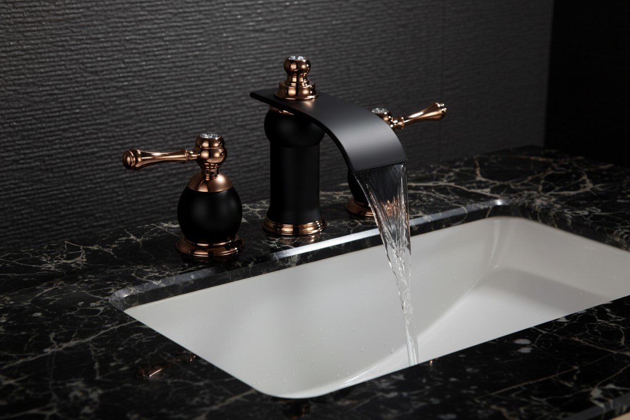 Dark Bronze & Rose Gold 3-Hole Widespread Bathroom Faucet – Luxury Modern Transitional Vanity Faucet