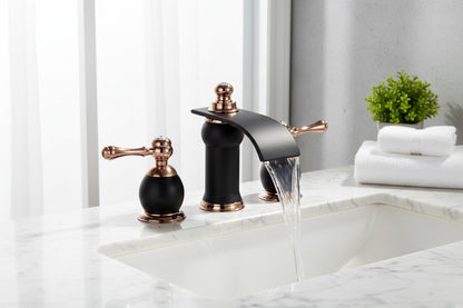 Dark Bronze & Rose Gold 3-Hole Widespread Bathroom Faucet – Luxury Modern Transitional Vanity Faucet