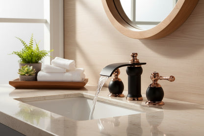 Dark Bronze & Rose Gold 3-Hole Widespread Bathroom Faucet – Luxury Modern Transitional Vanity Faucet