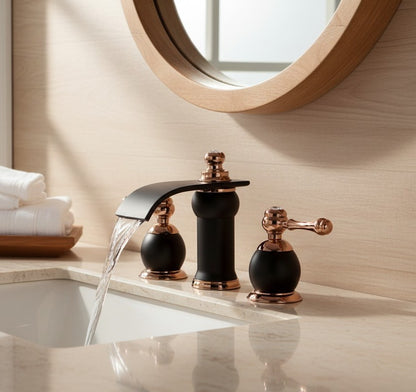Dark Bronze & Rose Gold 3-Hole Widespread Bathroom Faucet – Luxury Modern Transitional Vanity Faucet