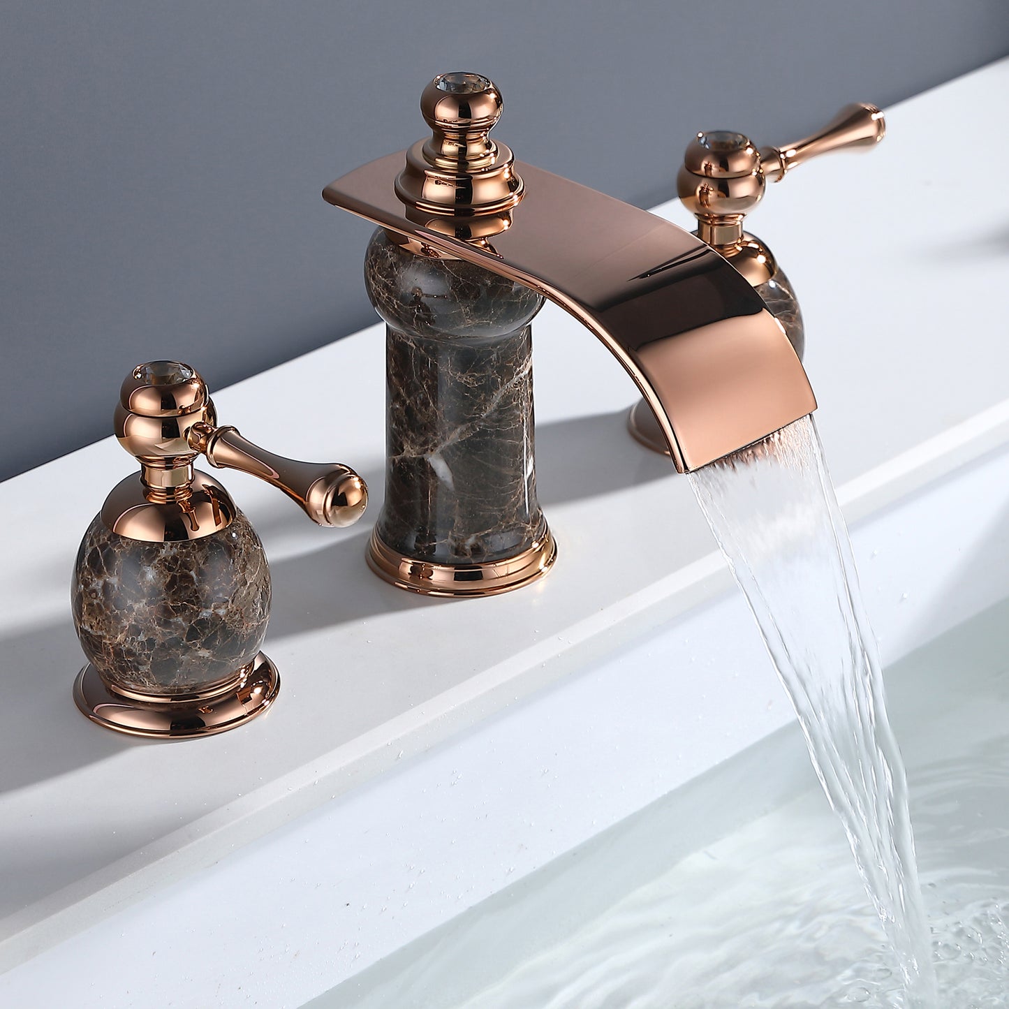 8" Widespread Bathroom Faucet in Marble/Rose gold M113J