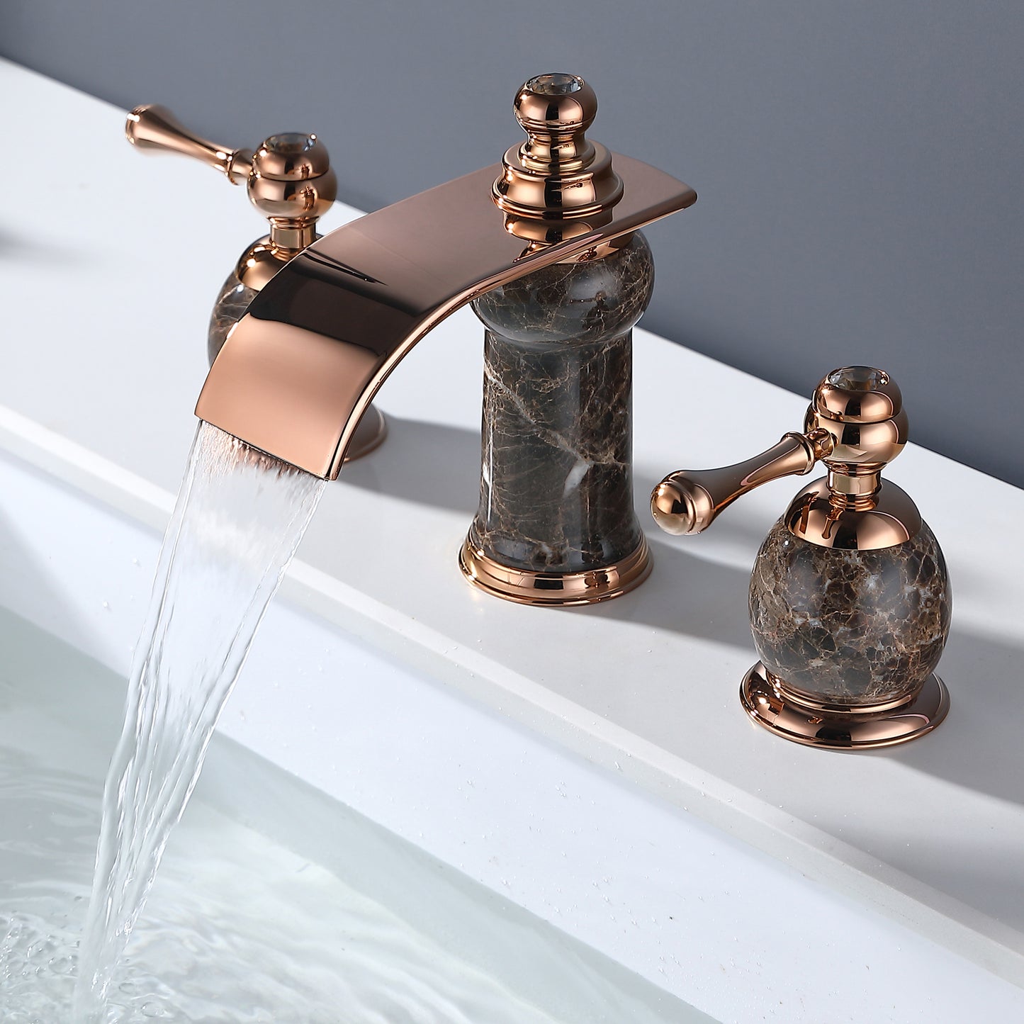8" Widespread Bathroom Faucet in Marble/Rose gold M113J