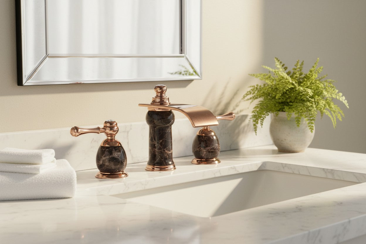 8 Inch Widespread Bathroom Faucet Marble Rose Gold – Contemporary Luxury Vanity Sink Faucet