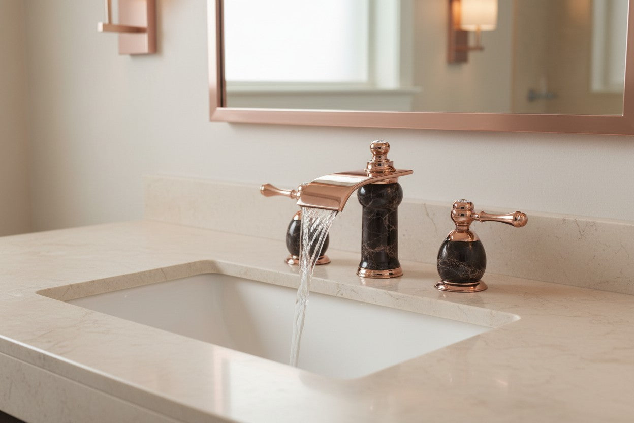 8 Inch Widespread Bathroom Faucet Marble Rose Gold – Contemporary Luxury Vanity Sink Faucet