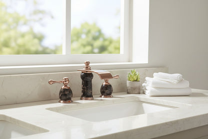 8 Inch Widespread Bathroom Faucet Marble Rose Gold – Contemporary Luxury Vanity Sink Faucet