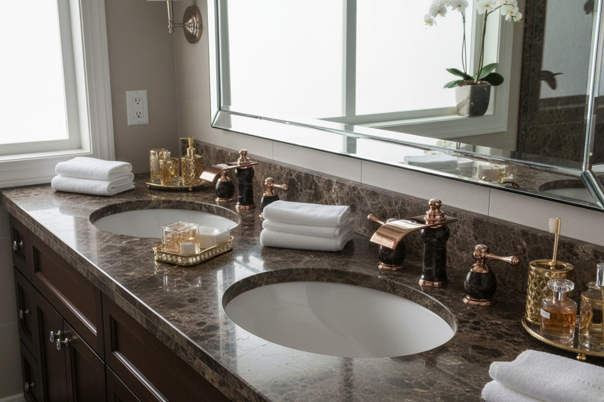 8 Inch Widespread Bathroom Faucet Marble Rose Gold – Contemporary Luxury Vanity Sink Faucet
