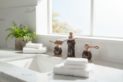 8 Inch Widespread Bathroom Faucet Marble Rose Gold – Contemporary Luxury Vanity Sink Faucet