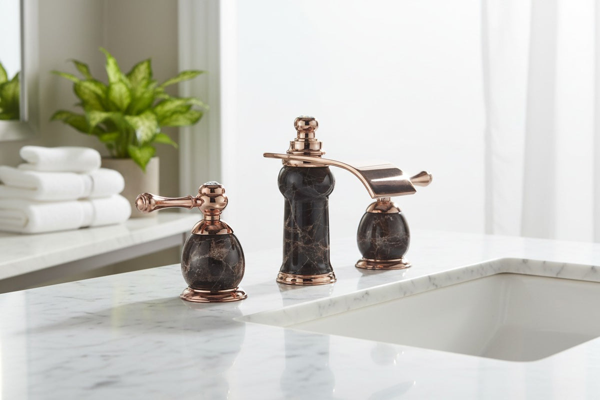 8 Inch Widespread Bathroom Faucet Marble Rose Gold – Contemporary Luxury Vanity Sink Faucet