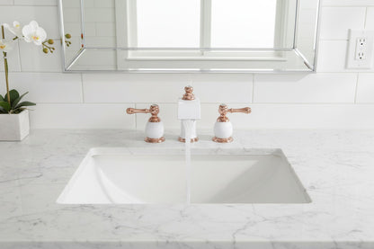 Modern Luxury Vanity Faucet (8" Centers)-Angelo White & Rose Gold 3-Hole Widespread Bathroom Faucet