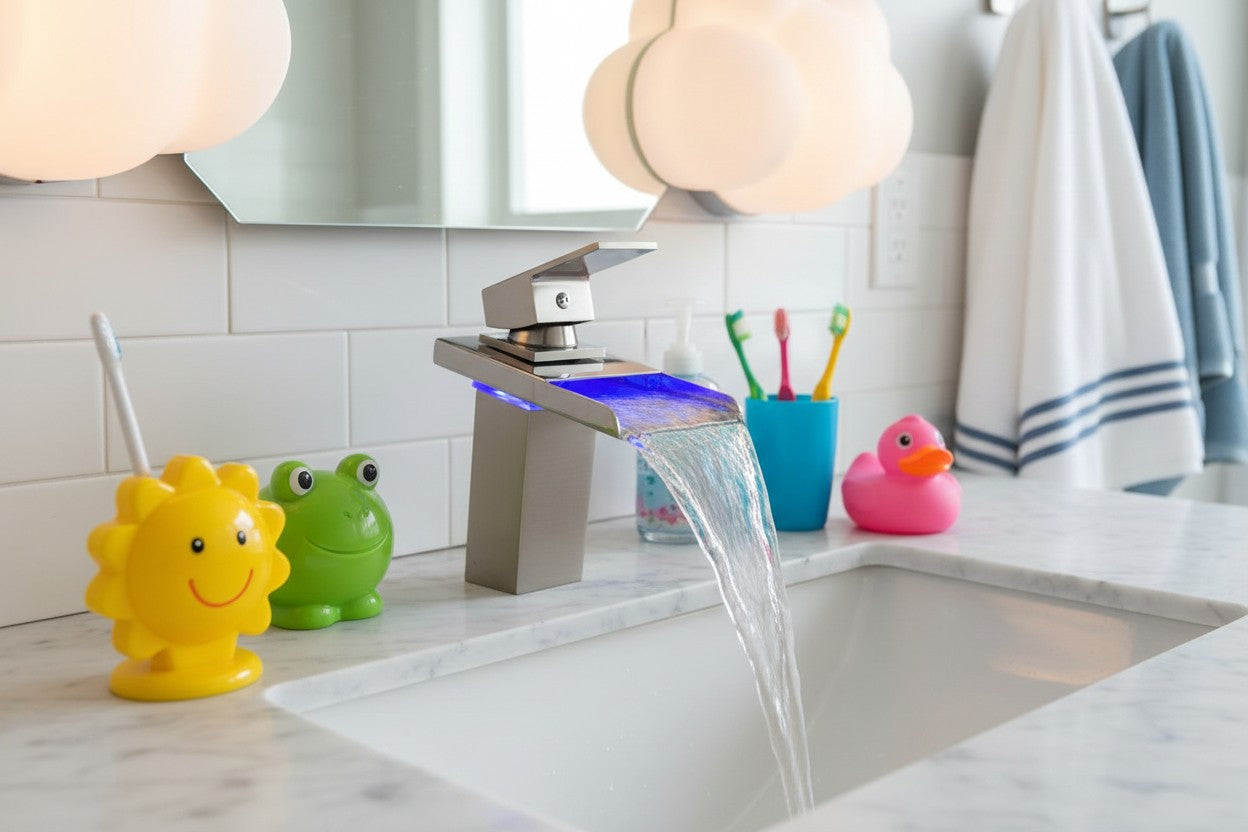 Guest Bath and Kids Bath LED Single Hole Bathroom Sink Faucet