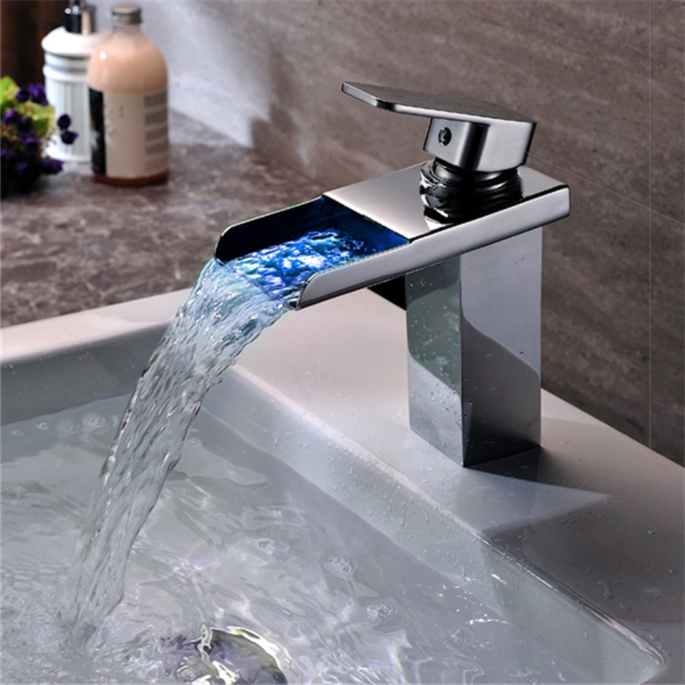 Modern LED Single Hole Bathroom Faucet in Brushed nickel-M119BN-LED