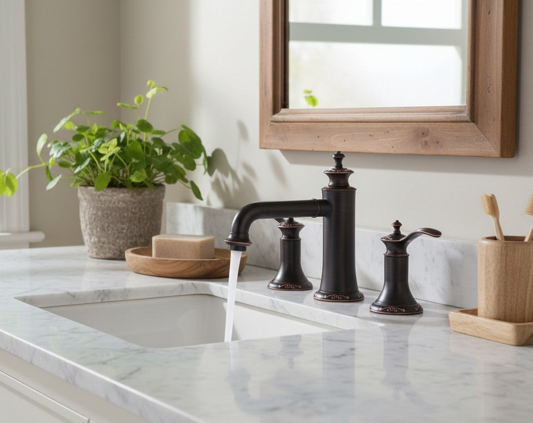 Oil Rubbed Bronze Widespread Bathroom Faucet 3 Hole – Classic Transitional Vanity Faucet (8 Inch Centers)