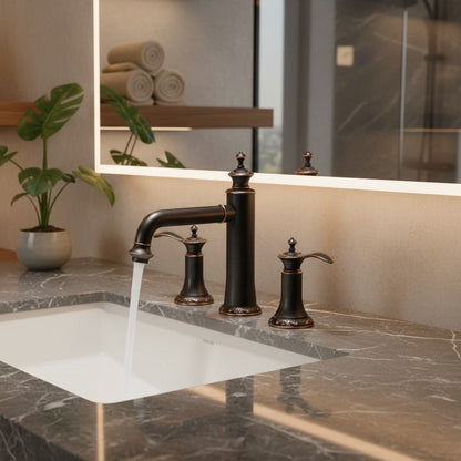 Oil Rubbed Bronze Widespread Bathroom Faucet 3 Hole – Classic Transitional Vanity Faucet (8 Inch Centers)