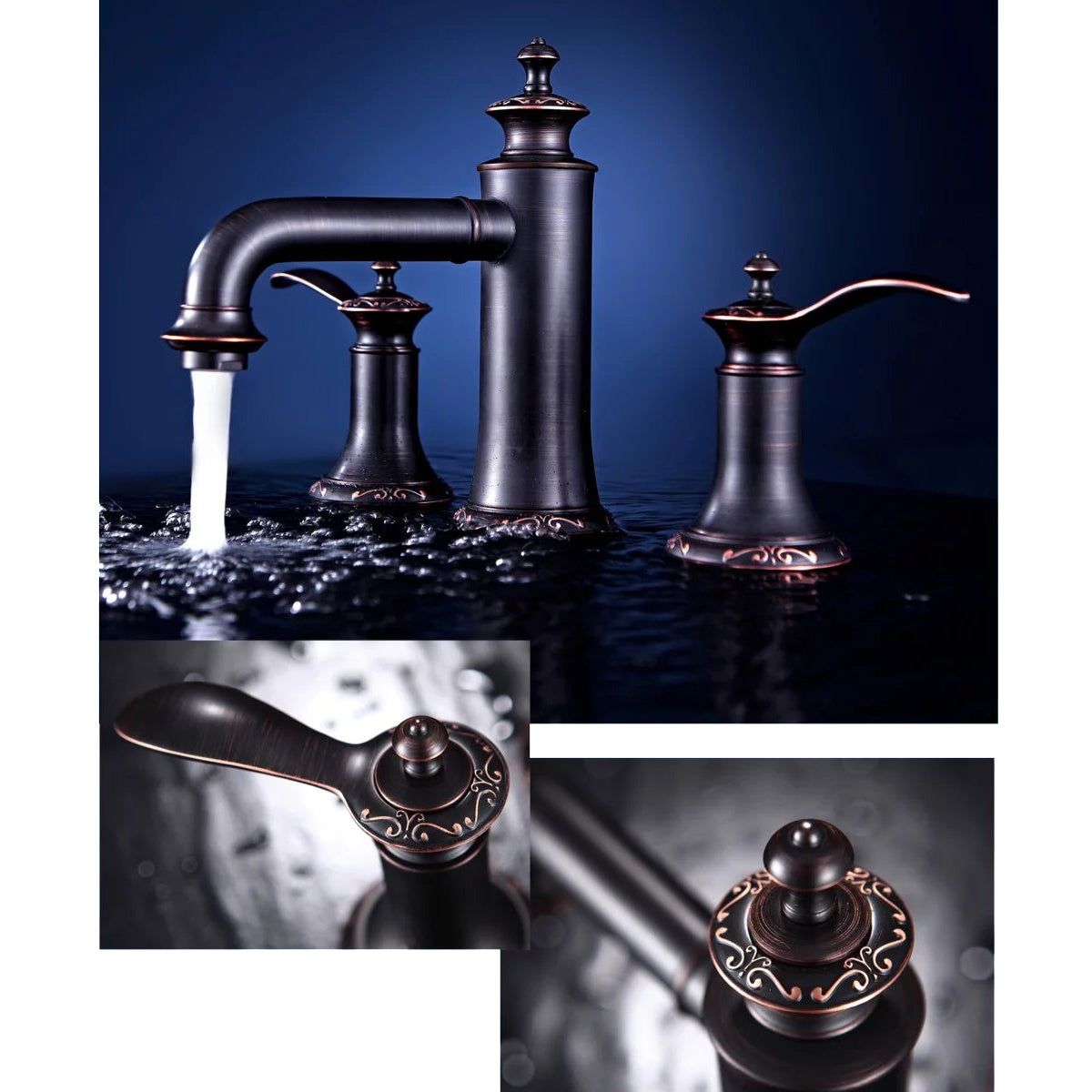 Artesian 3 Hole Oil Rubbed Bronze Widespread Bathroom Faucet-M125ORB