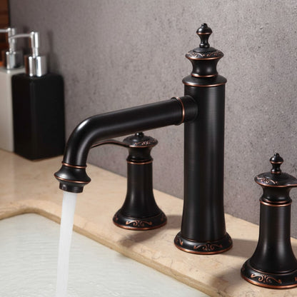 Oil Rubbed Bronze Widespread Bathroom Faucet 3 Hole – Classic Transitional Vanity Faucet (8 Inch Centers)
