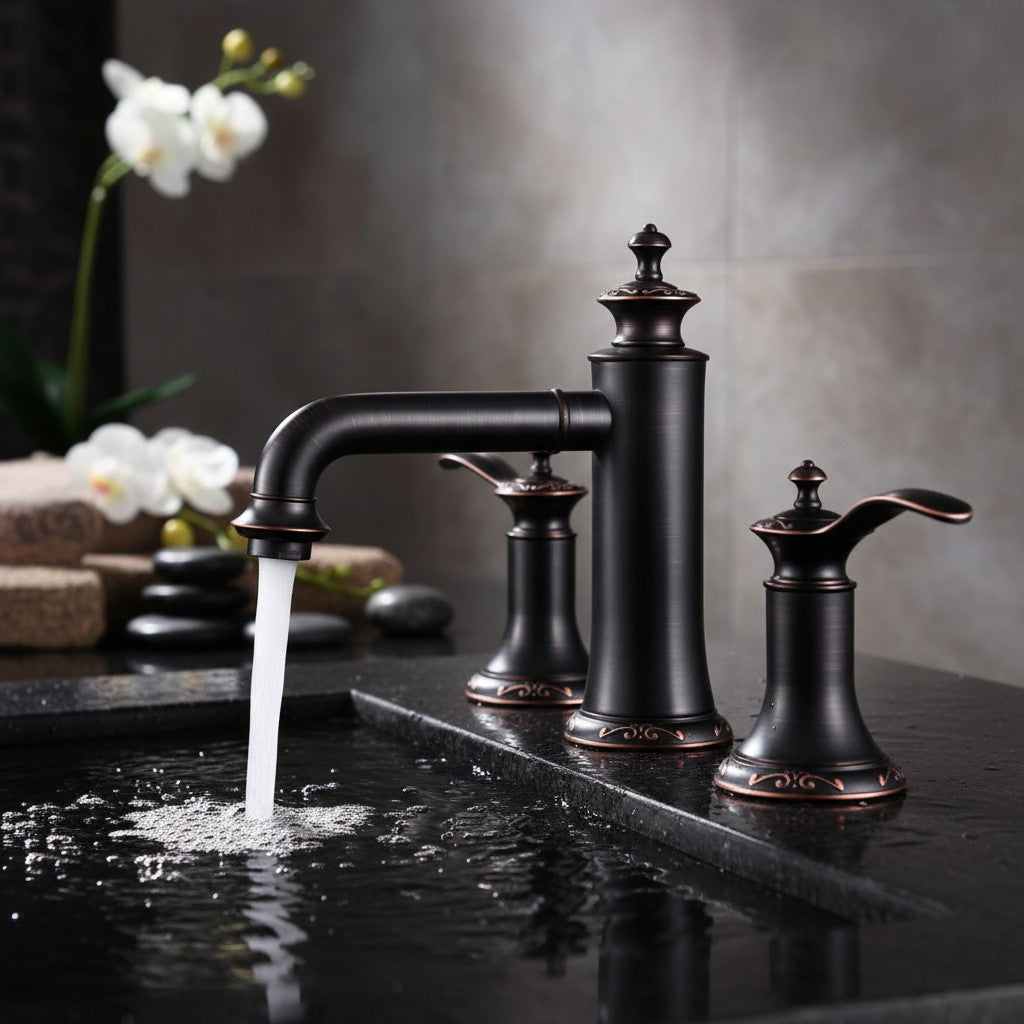 Oil Rubbed Bronze Widespread Bathroom Faucet 3 Hole – Classic Transitional Vanity Faucet (8 Inch Centers)