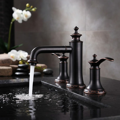 Oil Rubbed Bronze Widespread Bathroom Faucet 3 Hole – Classic Transitional Vanity Faucet (8 Inch Centers)