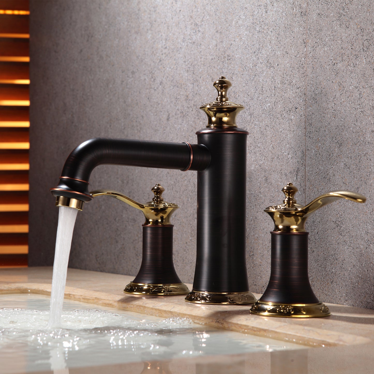 Artesian 3 Hole Oil Rubbed Bronze Widespread Bathroom Faucet Bronzed/Gold-M125ORB/LG