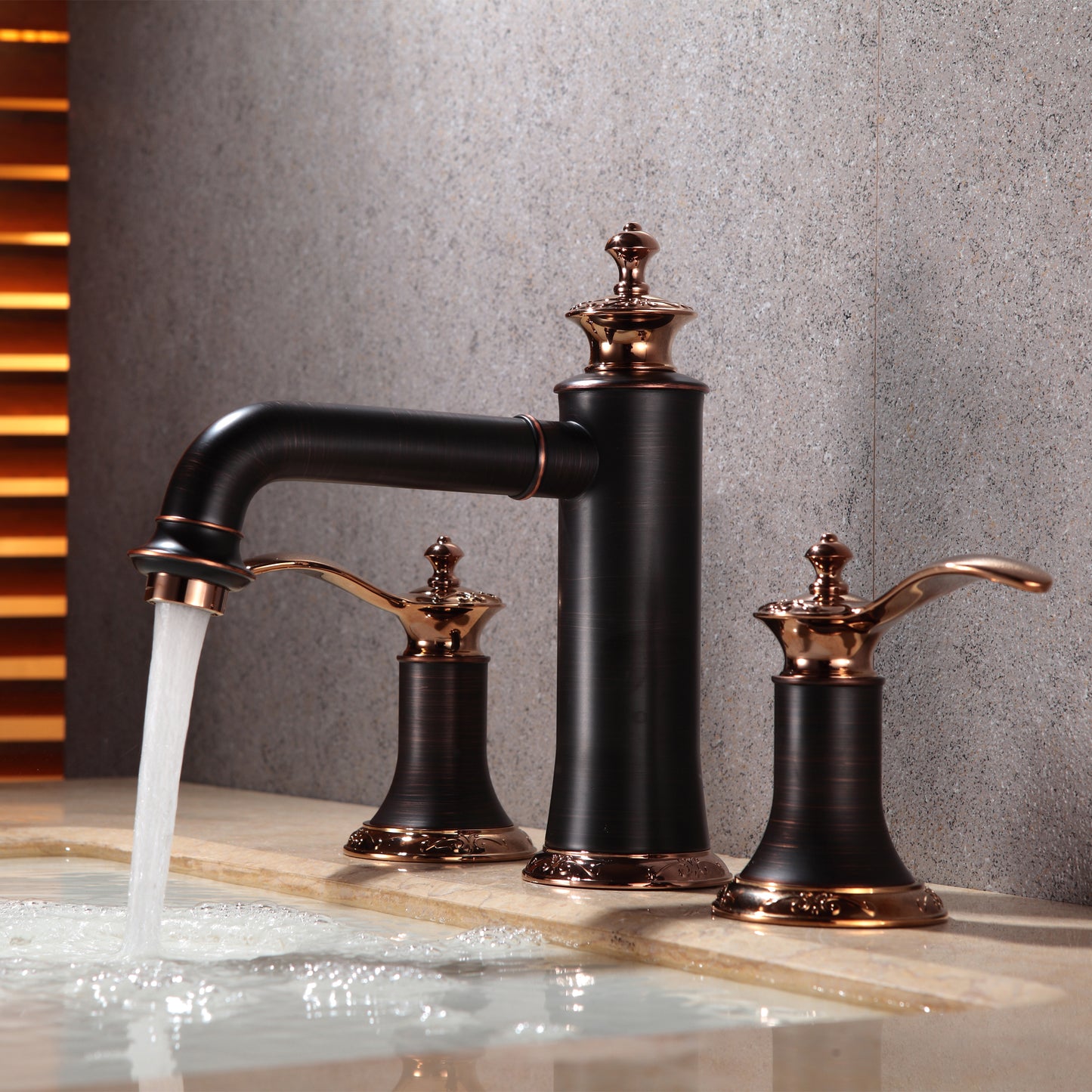 Artesian 3 Hole Oil Rubbed Bronze Widespread Bathroom Faucet Bronzed/Rose Gold-M125ORB/RG