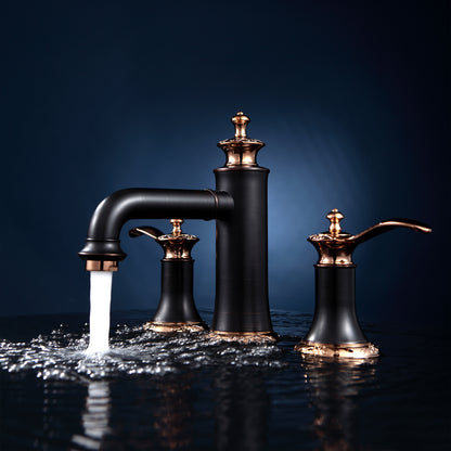 Artesian 3 Hole Oil Rubbed Bronze Widespread Bathroom Faucet Bronzed/Rose Gold-M125ORB/RG