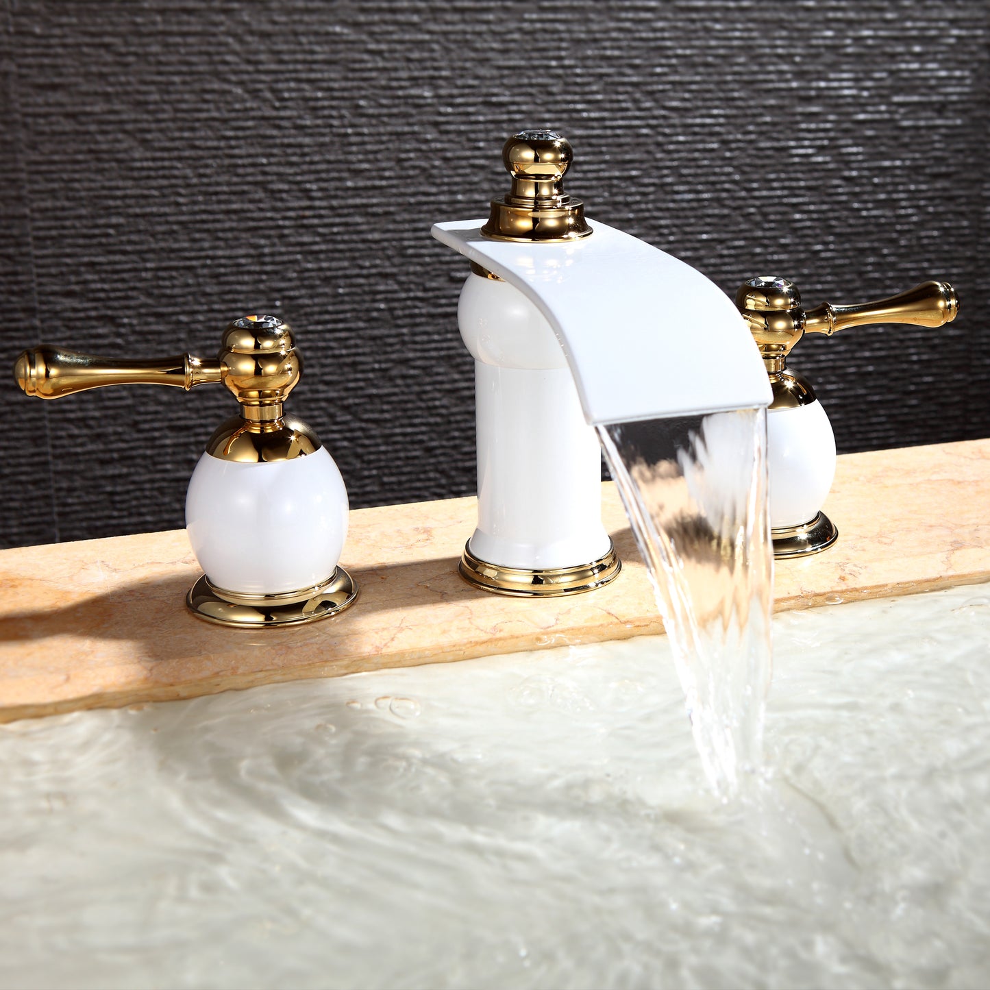 Angelo 3 Hole Contemporary Widespread Bathroom Faucet White/Gold-M145G/W