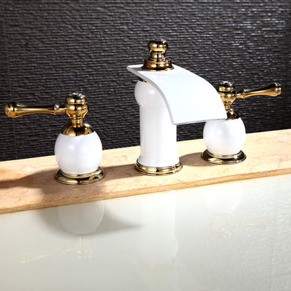 Angelo 3 Hole Contemporary Widespread Bathroom Faucet White/Gold-M145G/W