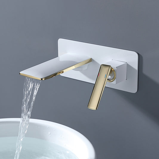 Modern Style Wall Mounted Waterfall Bathroom Sink Faucet in White/Gold and Black/Rose Gold available-M146