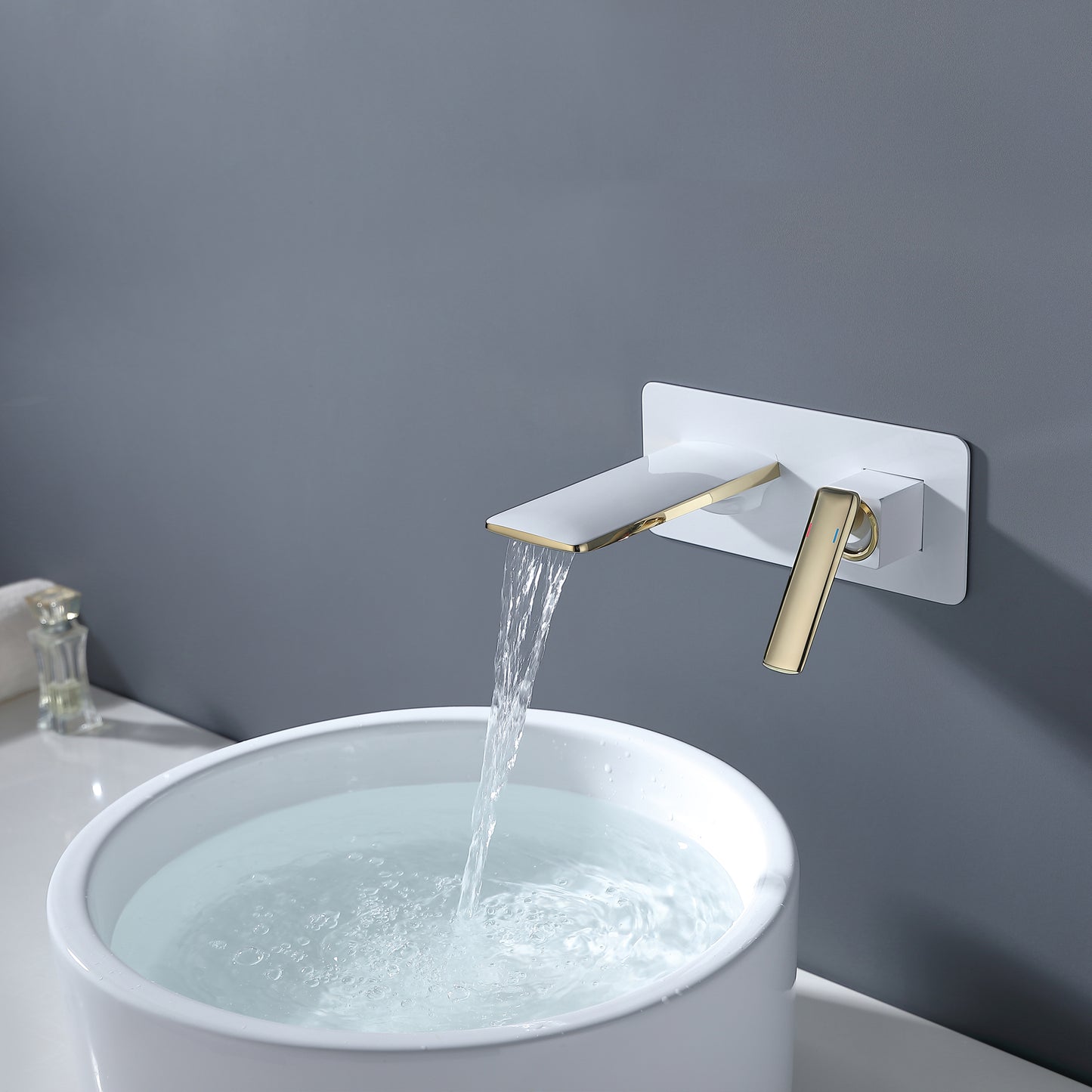 Modern Style Wall Mounted Waterfall Bathroom Sink Faucet in White/Gold and Black/Rose Gold available-M146