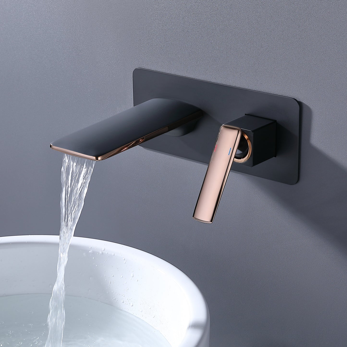 Modern Style Wall Mounted Waterfall Bathroom Sink Faucet in White/Gold and Black/Rose Gold available-M146