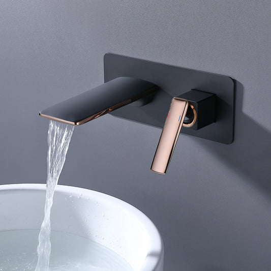 Modern Style Wall Mounted Waterfall Bathroom Sink Faucet in Black/Rose Gold-M146RG/BLKL