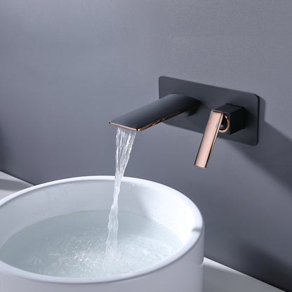 Modern Style Wall Mounted Waterfall Bathroom Sink Faucet in Black/Rose Gold-M146RG/BLKL