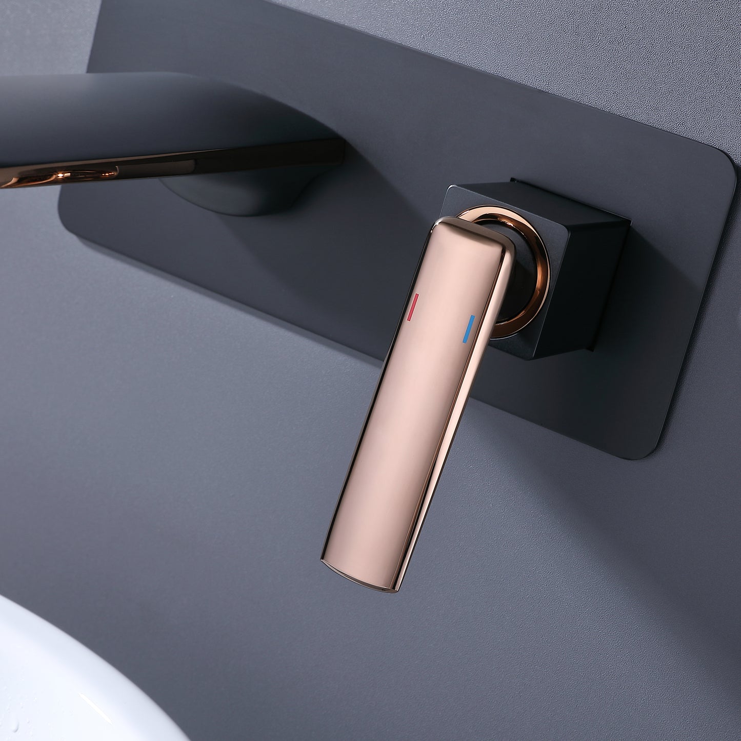 Modern Style Wall Mounted Waterfall Bathroom Sink Faucet in Black/Rose Gold-M146RG/BLKL