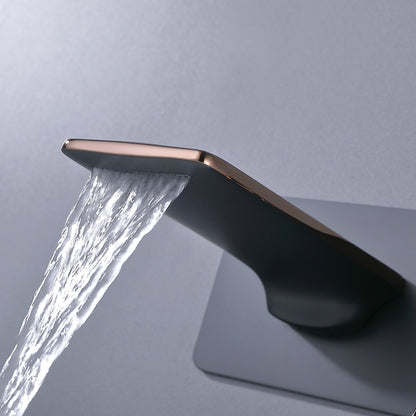 Modern Style Wall Mounted Waterfall Bathroom Sink Faucet in Black/Rose Gold-M146RG/BLKL
