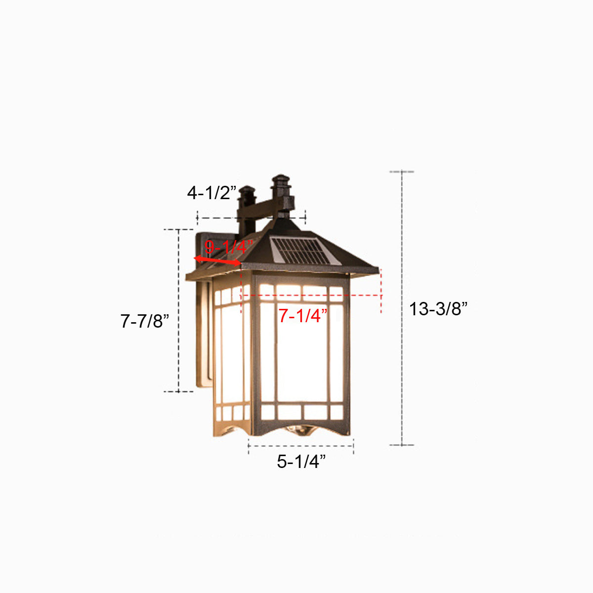 Black 12.5'' H Solar Powered Integrated LED Frosted Glass Outdoor Wall Lantern with Dusk to Dawn-SOR7105