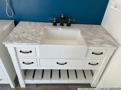 48" Bathroom Vanity in White with Marble countertop with Large Sink