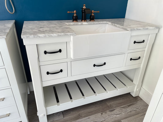 48" Bathroom Vanity in White with Marble countertop with Large Sink