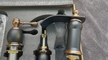 3 Hole Widespread Bathroom Faucet in Dark Bronze/Rose Gold-M113